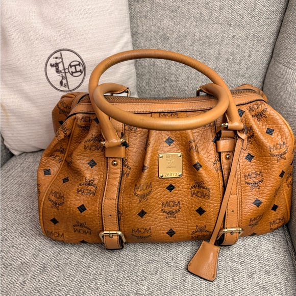 MCM Cognac Leather Satchel with Logo Details - Picture 3 of 11